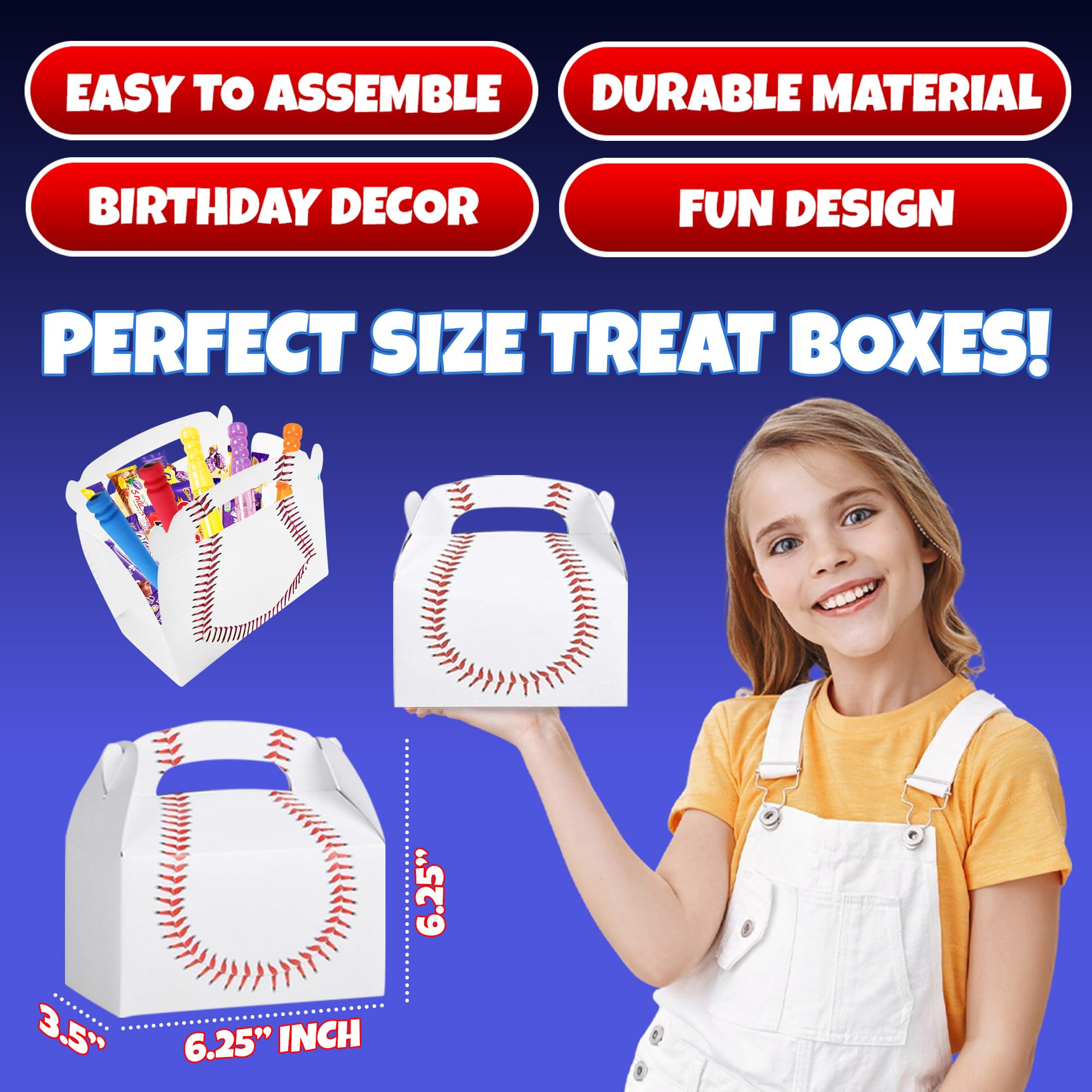 Baseball Treat Boxes for Party Favors and Snacks - (Pack of 12) Bulk Team Snack Treat Boxes for Baseball Goodie Bags Favors and Themed Birthday Party Gift Supplies for Kids